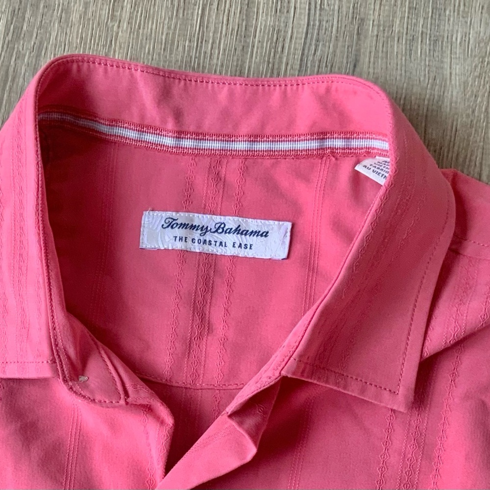 Tommy Bahama Coral Pink Short Sleeve Button-Down Shirt - Picture 4 of 15